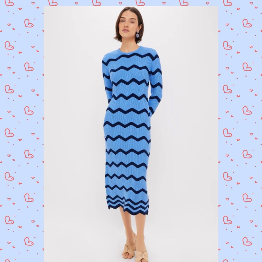 Hyacinth House Blue and Navy Zig-Zag Stripe Callan Knit Midi Dress